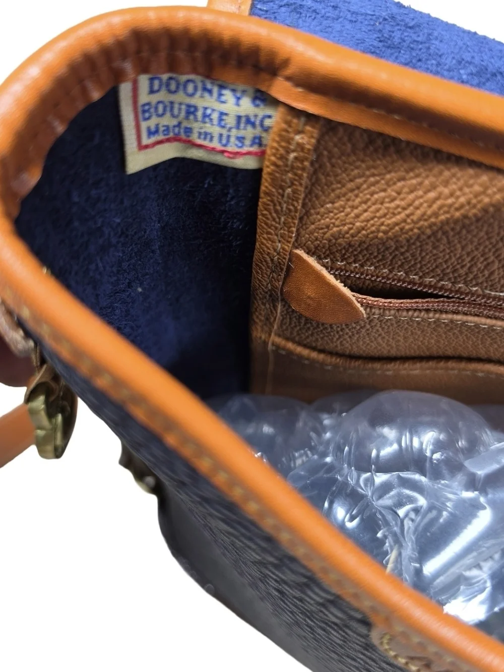 NWT Vintage Dooney & Bourke Cavalry Spectator Bag Navy Blue Tan AWL Crossbody